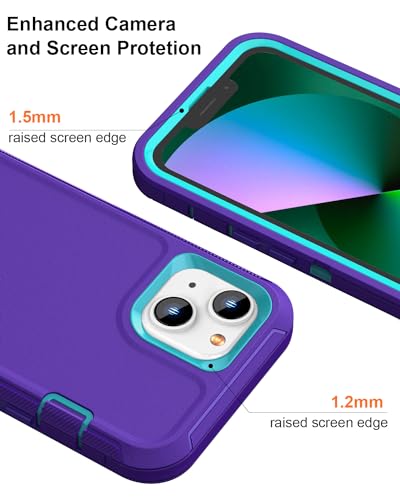 iPhone 13& iPhone 14 Heavy-Duty Case, Military-Grade Shockproof Protection, Includes 2 Tempered Glass Screen Protectors - Purple Blue - color: Purple Blue