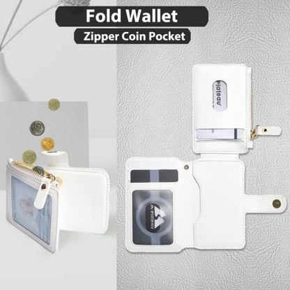 M-Plateau Phone Wallet Stick on, PU Leather Card Holder with Zipper Pocket Compatible with iPhone Case (White) - color: White