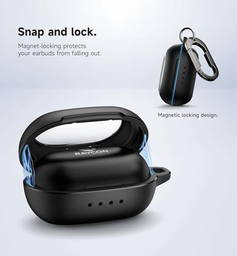 SURITCH Case for Raycon Everyday Earbuds Classic Headphones, Shockproof Magnetic Case for Raycon Bluetooth Headset True Wireless Earbuds, Protective Cover with Magnetic Lid Lock & Carabiner, Black - color: Black