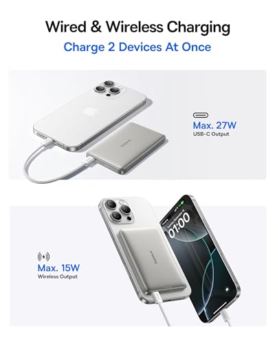 Baseus Picogo Magsafe Portable Charger, Qi2 15W 0.5" Ultra Slim 10000mAh Wireless Power Bank, 27W Fast Charging Magnetic Battery Pack with USB-C for iPhone 17 Pro Max/17 Pro/Air/16/15/14/13/12 | 10000mAh Wireless Power Bank, 27W Fast Charging Magnetic Bat
