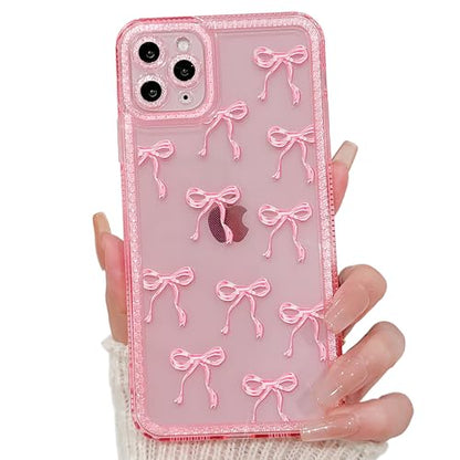 NITITOP Compatible with iPhone 11 Pro Max Case Cute Clear Pink Glitter Bow Knot Design Shiny Star Sparkle Bling Diamond Girls Women Soft TPU Shockproof Protective Phone Cover - Large Bow - color: Large Bow, size: iPhone 11 Pro Max