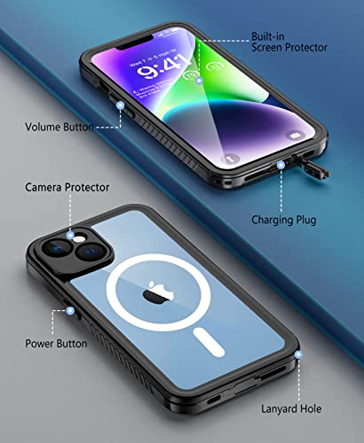 Beeasy for iPhone 14 Waterproof Case Compatible with Magsafe IP68 Underwater Military Grade, Phone Case with Shockproof, Dustproof, Rugged 360 Full Body Protection Cover with Built-in Screen Protector - size: iPhone 14 (6.1")