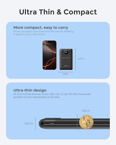 VEEKTOMX Portable Charger with Built-in Cables, 10000mAh Slim Power Bank - color: Black
