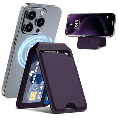 for Mag-Safe Wallet, Powerful Adjustable Holder for iPhone 17/16/15/14/13/12 Series Phone Wallet with ID Window, RFID Blocking (Purple) - color: Purple