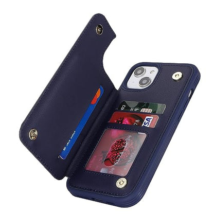 iCoverCase Compatible with iPhone 14 Case with Card Holder, Wallet Case for Women Men RFID Blocking PU Leather Protective Phone Case 6.1 Inch (Dark Blue) - color: Dark Blue