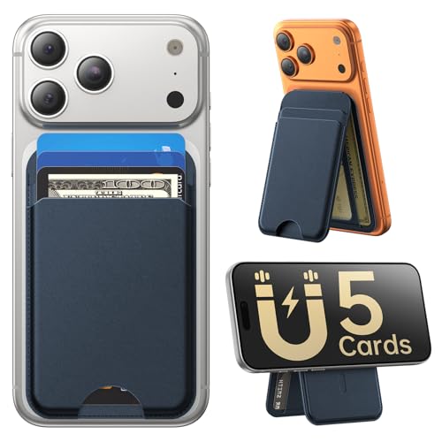 for MagSafe Wallet with Stand, 5 Card Holder, Slim Leather Magnetic Wallet for iPhone 18/17/16/15/14/13/12 Pro Max Plus Air Series, 3 Card Slots & 1 Cash Slot,Blue - color: Blue