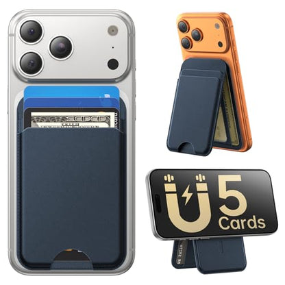 for MagSafe Wallet with Stand, 5 Card Holder, Slim Leather Magnetic Wallet for iPhone 18/17/16/15/14/13/12 Pro Max Plus Air Series, 3 Card Slots & 1 Cash Slot,Blue - color: Blue
