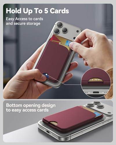 TWZKG for MagSafe Wallet, 5 Cards Holder with Stand, Magnetic Phone Wallet Stand for iPhone 17/16/15/14/13/12 Pro Max Air Plus Series, RFID Blocking Vegan Leather,Wine Red - color: Wine Red