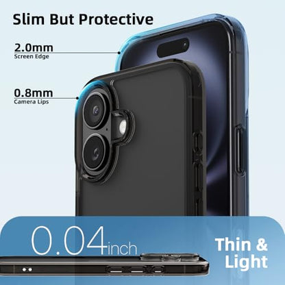 Mobnano for iPhone 16 Case, Protective Shockproof Bumpers [Not Yellowing] Anti-Scratch Transparent Slim Hard PC Back Soft TPU Frame Cover for Men Women - Black - color: Black