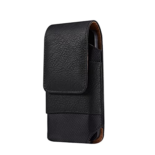 Cell Phone Belt Clip Bag Leather, Mobile Phone Blet Pouch Mens, Universal Waterproof Leather Smartphone Belt Loop Holster with Card Holder Carabiner Hook Wallet Purse Pocket for Outdoor Sport Travel - color: Black