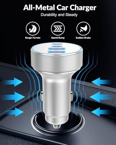 iPhone 18 17 16 Car Charger Fast Charging, 90W 4Port USB C Fast Car Charger - color: White