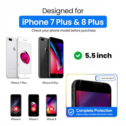 Ocushield Anti Blue Light Tempered Glass Screen Protector of iPhone 7 Plus & iPhone 8 Plus (5.5") – Blocks Blue Light, Prevents Eye Strain & Helps You Sleep Better, 9H Hardness & Case Friendly - size: iPhone 7 | 8 Plus