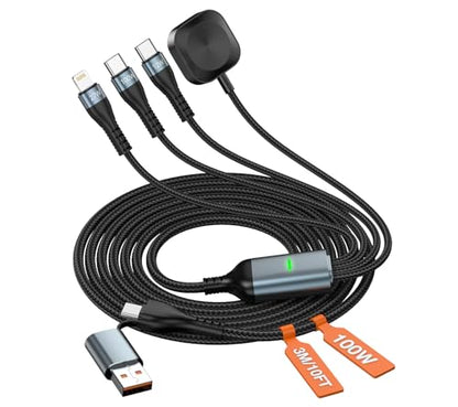 10FT Multi Charging Cable for Apple Watch, 100W Fast Charging, 4-in-2