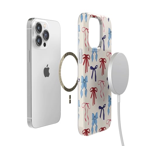 Casely iPhone 14 Pro Case | American Girlie | Red White & Blue Bows | Compatible with MagSafe | Classic Ultra Thin Design - color: American Girlie | Red White & Blue Bows, size: Iphone 14 Pro