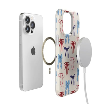 Casely iPhone 14 Pro Case | American Girlie | Red White & Blue Bows | Compatible with MagSafe | Classic Ultra Thin Design - color: American Girlie | Red White & Blue Bows, size: Iphone 14 Pro