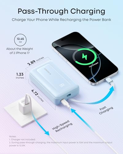 Anker Zolo Power Bank, 20,000mAh 45W Portable Charger with Built-in USB-C - color: Pink, size: Built-in C cable*1