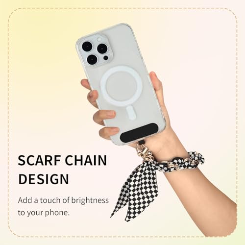 Phone Wrist Strap with Gold Metal Scarf and Universal Tether Tab, Aesthetic Print Design Ribbon Chain, Multi-Purpose Accessories for Bag Key Cellphone for Men Women Girls-Black Checkerboard - color: Black Checkerboard