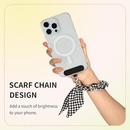 Phone Wrist Strap with Gold Metal Scarf and Universal Tether Tab, Aesthetic Print Design Ribbon Chain, Multi-Purpose Accessories for Bag Key Cellphone for Men Women Girls-Black Checkerboard - color: Black Checkerboard
