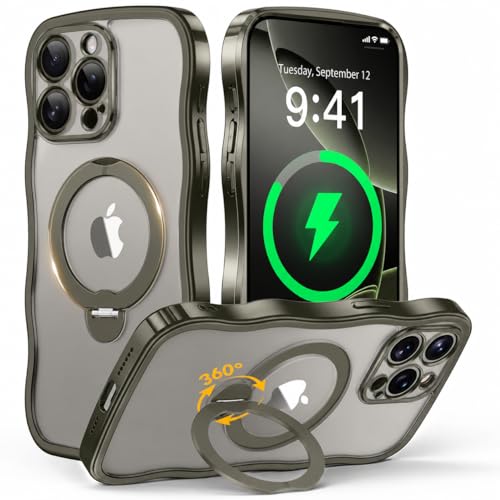 GolbinBox iPhone 15 Pro Max MagSafe Stand Wave Case, Titanium Gray/Clear | Premium electroplated wave frame, stable MagSafe charging, reinforced corners, and raised camera and screen edges. - color: Titanium Gray/Clear, size: For iPhone 15 Pro Max 6.7 Inc