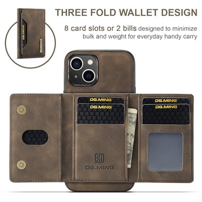 Leather Wallet Phone Cases Compatible with iPhone 15 Case with Card Holder Men 6.1'' 2 in 1 Detachable Back Cover (Coffee, IP 15) - color: Coffee, size: IP 15