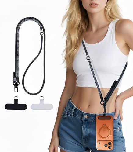 Phone Lanyard Crossbody, Convertible Phone Wrist Strap, Adjustable Anti-Theft Lanyard with 2 Phone Tether Tabs, Universal Cell Phone Strap for iPhone 17 Pro Max Case - color: Z- Midnigt Black