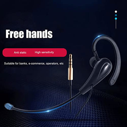 Call Center Headset Ear Hook Single Sided 3.5mm Customer Service Headphone with Microphone for Laptop Mobile Phones, Call Center Wired Headset USB for PC/Laptop/Skype/Computer