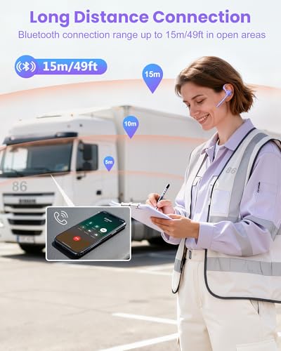 New Bee Bluetooth Headset V5.1 72H Talk Dual Mic with Mute Button for Work, Wireless Hand-Free Bluetooth Earpiece with 500mAh Charging Case for Cell Phone Calls Driver (M54, Purple) - color: Purple