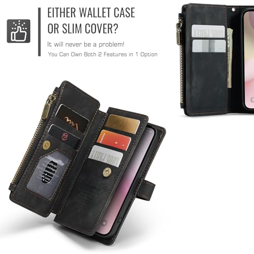 Compatible with iPhone 16e/17e Wallet Case,with Card Holder Kickstand Magnetic Zipper Pocket Lanyard Strap Wristlet,Leather Flip Case Wallet for iPhone 16e/17e 6.1 Inch(Black) - color: Black, size: iPhone 16E/17E 6.1 Inch