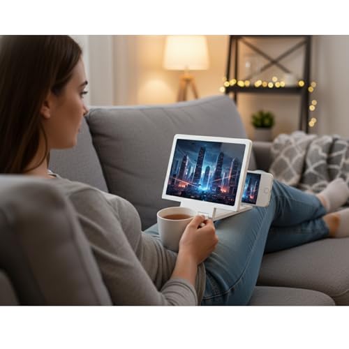 Mobile Phone Screen Amplifier HD Magnifier for Smartphones, Foldable Stand - color: White 10"