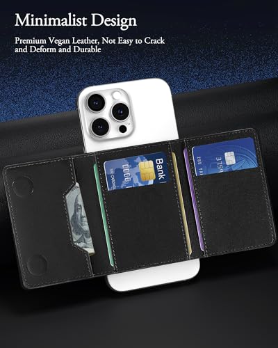 For MagSafe Wallet, Strong Magnet Wallet with RFID Blocking, 9 Cards Holder - color: Black Trifold MagSafe Wallet
