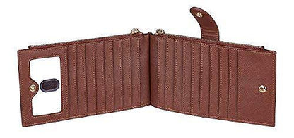 Travelambo RFID Wallet Women Large Size Bifold Multi Card Wallet Case with Zipper Pocke Credit Card Holder for Women - color: Brown Deep