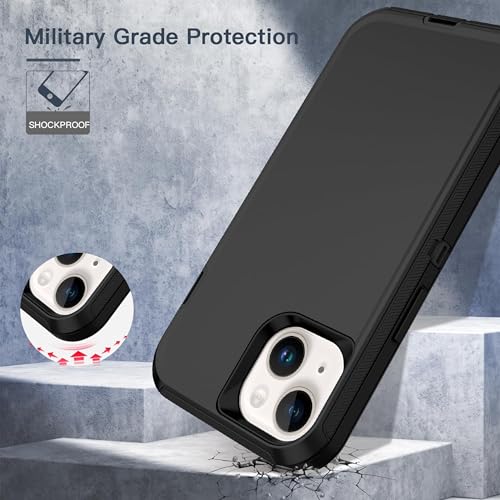 Apple iPhone 13 / iPhone 14 / iPhone 15 / iPhone 16e / iPhone 17e Case (6.1") Rugged Case Heavy Duty Shockproof Dust/Drop Proof Dual Layer Cover Black - color: Black