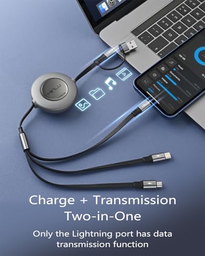 Minlu 3 in 2 Multi Charging Cable, 4Ft Retractable Chargers for All Devices,Multiple USBC Charger Cable Adapter with USB A/C to Lightning/USB C/Micro USB Port for iPhone 17/16/15/14/Samsung/PS