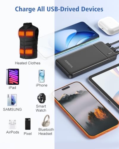 5V 2.4A Battery Pack 10000mAh for Heated Vest, Jacket, Stadium Seats, Chair, Power Bank Portable Charger for USB Devices, Heated Clothing, Heated Blanket, Sleeping Bag, Heated Coat. (Black) - color: Black
