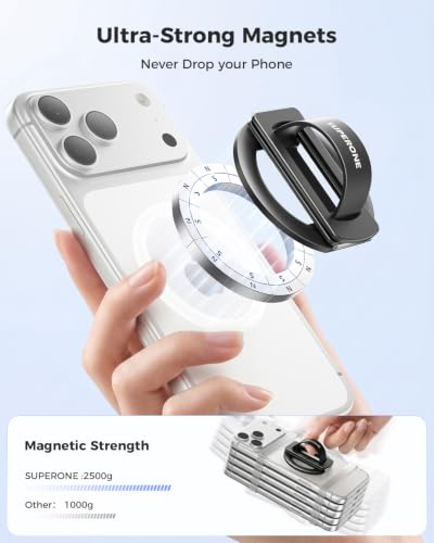 SUPERONE MagSafe Phone Grip, Dual-Fold Silicone Loop Stand for iPhone