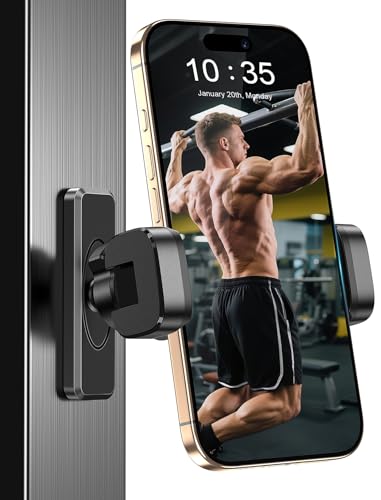 Magnetic Phone Holder for Gym【Strong Magnets】 360 Adjustable Phone Mount - color: Black