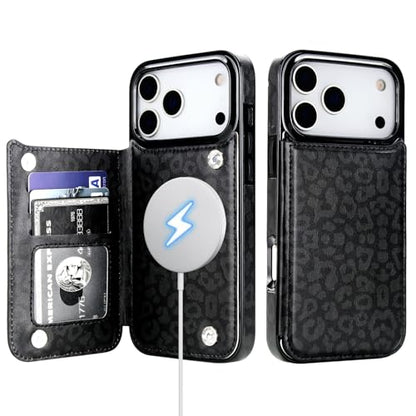 HAOPINSH Wallet Case for iPhone 17 Pro Max,Compatible with MagSafe Wireless Charging, Black Leopard Cheetah Pattern Back Flip Folio Leather Kickstand Card Slots Case Double Magnetic Clasp Cover 6.9" - color: Black Leopard for MagSafe