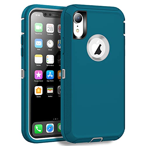 MXX Compatible with iPhone Xr Case, 3-Layer Super Protective Full Heavy Duty Body Tough Rugged Bumper Cover, Shock & Dust Proof, Designed for Apple Xr Phone Case 6.1" - color: Turquoise/Gray