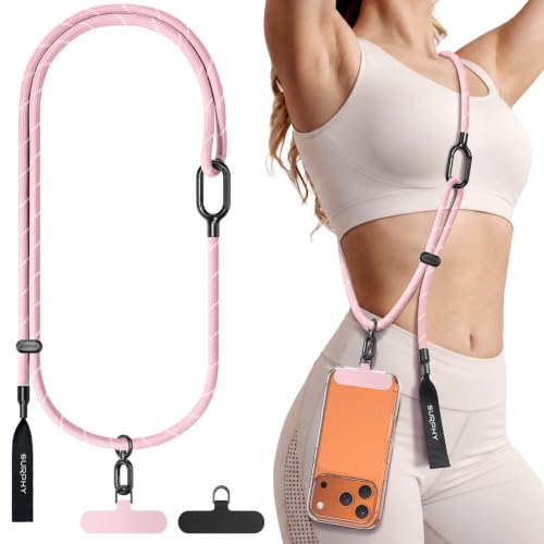 SURPHY Phone Lanyard Crossbody, Phone Strap Crossbody with 2 Tether Tabs - color: Pink