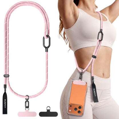 SURPHY Phone Lanyard Crossbody, Phone Strap Crossbody with 2 Tether Tabs - color: Pink