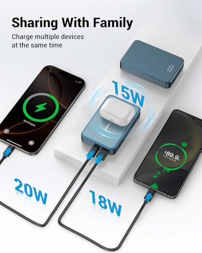 Magnetic Power Bank 26800mAh for Magsafe Portable Charger, Aluminum Alloy Large Capacity 20W USB-C in&Out Wireless Fast Charging for iPhone17Pro Max/16/15/14/13/12 Series, Blue - color: Blue