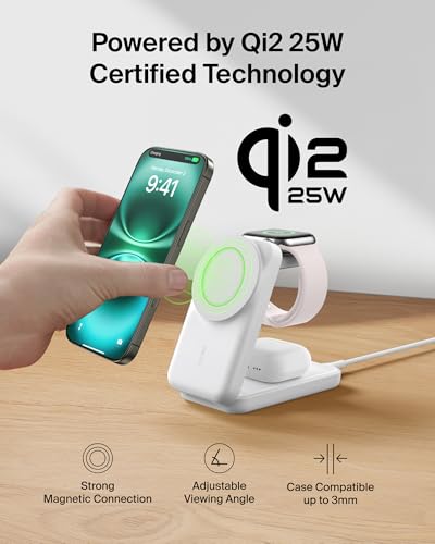 Belkin Qi2.2 25W Wireless 3 in 1 Foldable Fast Charging Station for iPhone - color: White
