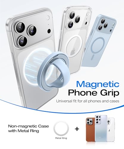 Magnetic Phone Grip, 360° Rotation & 180° Flip Universal Phone Ring Stand, Silicone Phone Ring Holder for Back of Phone for iPhone 17/16/15/14/13/12 Pro Max/Plus, Blue - color: Blue