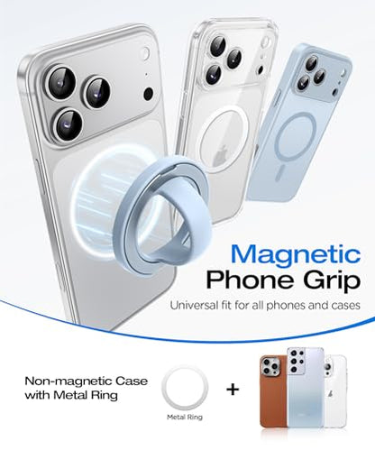 Magnetic Phone Grip, 360° Rotation & 180° Flip Universal Phone Ring Stand, Silicone Phone Ring Holder for Back of Phone for iPhone 17/16/15/14/13/12 Pro Max/Plus, Blue - color: Blue