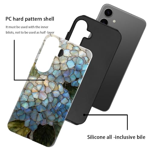 Compatible with Samsung Galaxy S24 Case,Glossy Case All-Round Protection Shockproof Anti-Scratches TPU Cover,Cases for Man Woman-Hydrangeas Bush Stained Glass - color: Hydrangeas Bush Stained Glass, size: Galaxy S24