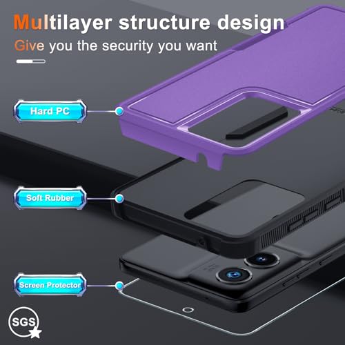 Case Compatible with Moto G Stylus 5G 2024, Full Body Heavy Duty Rugged Shockproof Protective Phone Cover with Lanyard Strap, Tempered Glass Screen Protector, Lavender | with Tempered Glass Screen Protector+Lanyard Strap,Rugged Shockproof Protective Phone