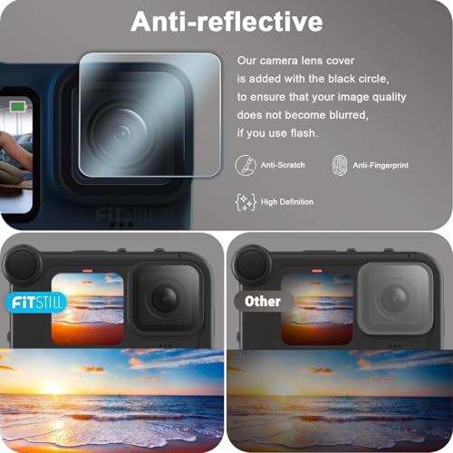 FiTSTILL [8PCS Screen Protector for Go Pro Hero 12/Hero 11/Hero 10/Hero 9 Black Fit Media Mod Ultra Tempered Glass Protective Foils Accessories Kit(NOT for Hero 13 Black) - size: For Hero 12/11/10/9 media mod