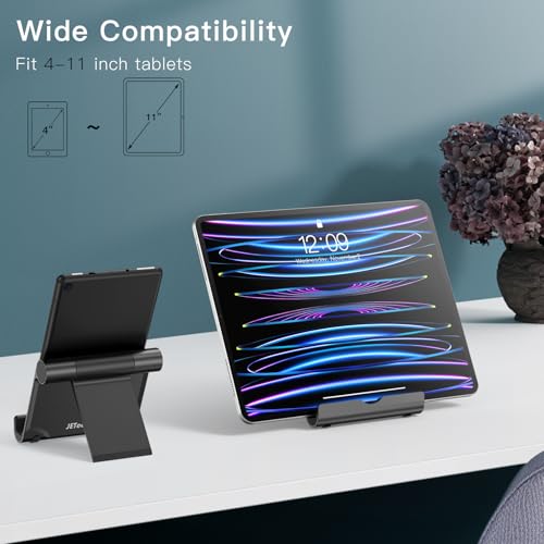 JETech Foldable Tablet Stand for 4-11" Tablets and Phones, Black - color: Black