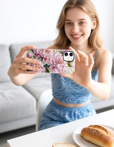 Jusy Magnetic Stained Glass Floral Case for iPhone 16e/17e, Peony | Compatible with MagSafe, Cute Aesthetic Flower Design, TPU and PC Protective Phone Cover - color: Peony