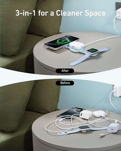 Anker MagGo UFO 3-in-1 MagSafe Compatible Qi2 15W Charging Station - color: Teal Oasis